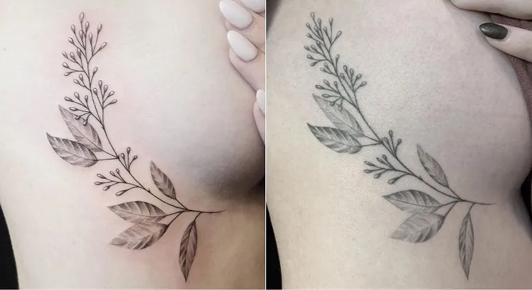 fine line tattoo before after rib flower design healed