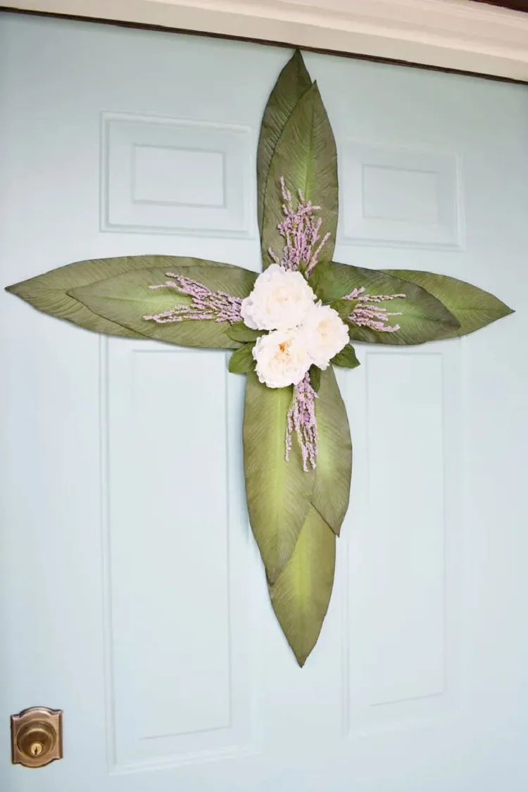 floral diy cross easter wreath leaf stems spring craft ideas