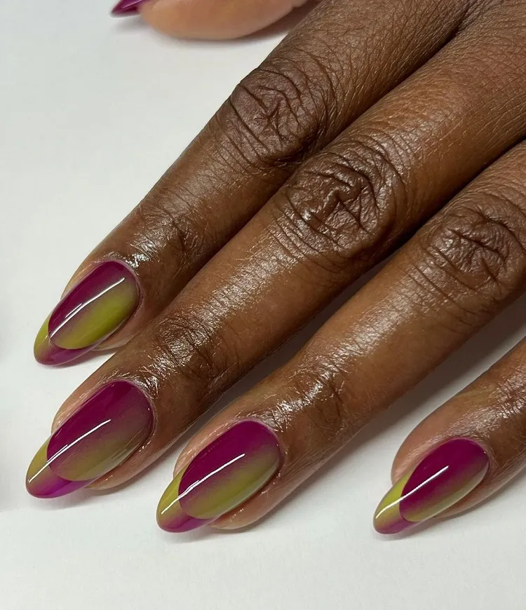 french optical illusion nails ombre effect almond nails