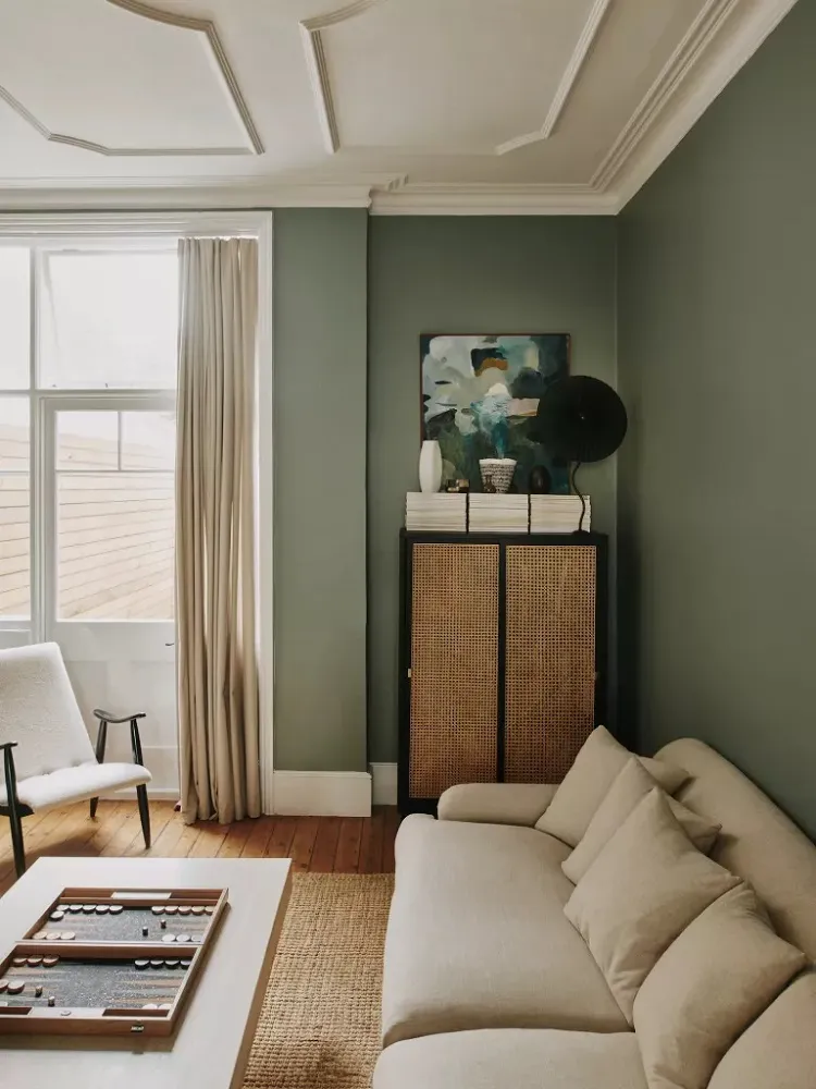 green walls beige furniture minimalist interior design ideas clean aesthetic