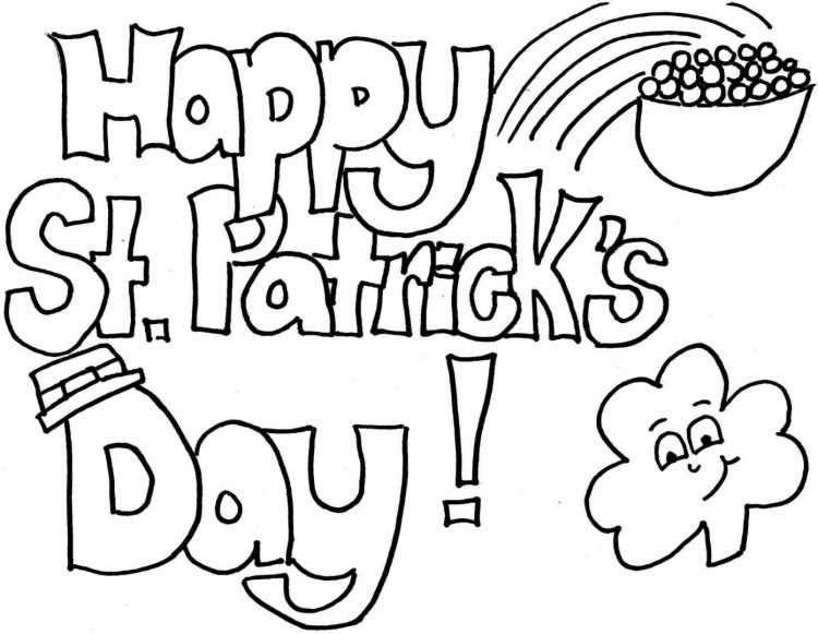 happy st. patrick's day coloring page with traditional symbols