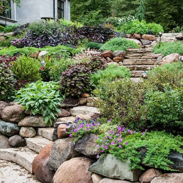 hillside landscaping ideas rock stairs sloped design