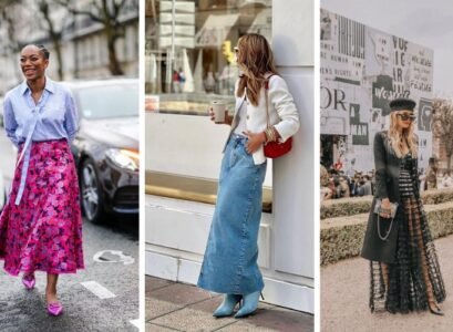 how to wear long skirt women fashion style ideas spring summer trends 2023 denim floral pleated