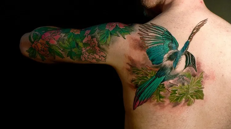 hummingbird tattoo large back and arm