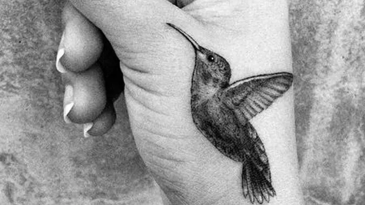 hummingbird tattoo on hand moving