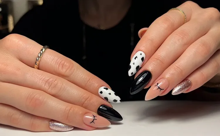 interesting white and black nails for the spring time