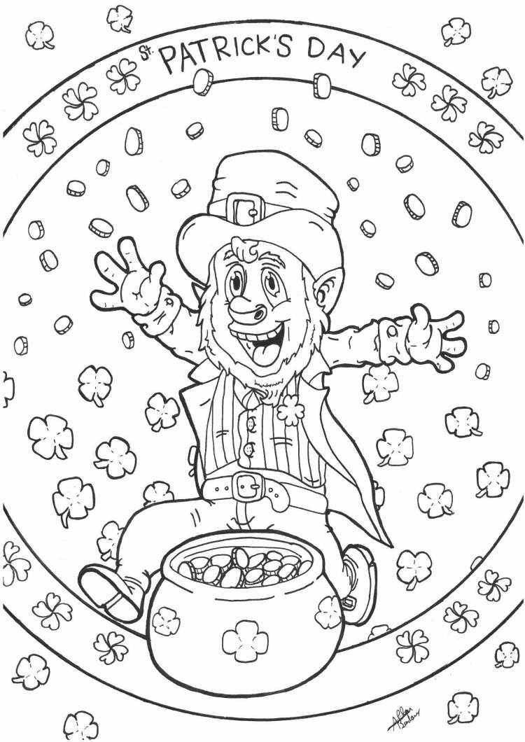 leprechaun with a pot of gold and shamrocks for st patricks day
