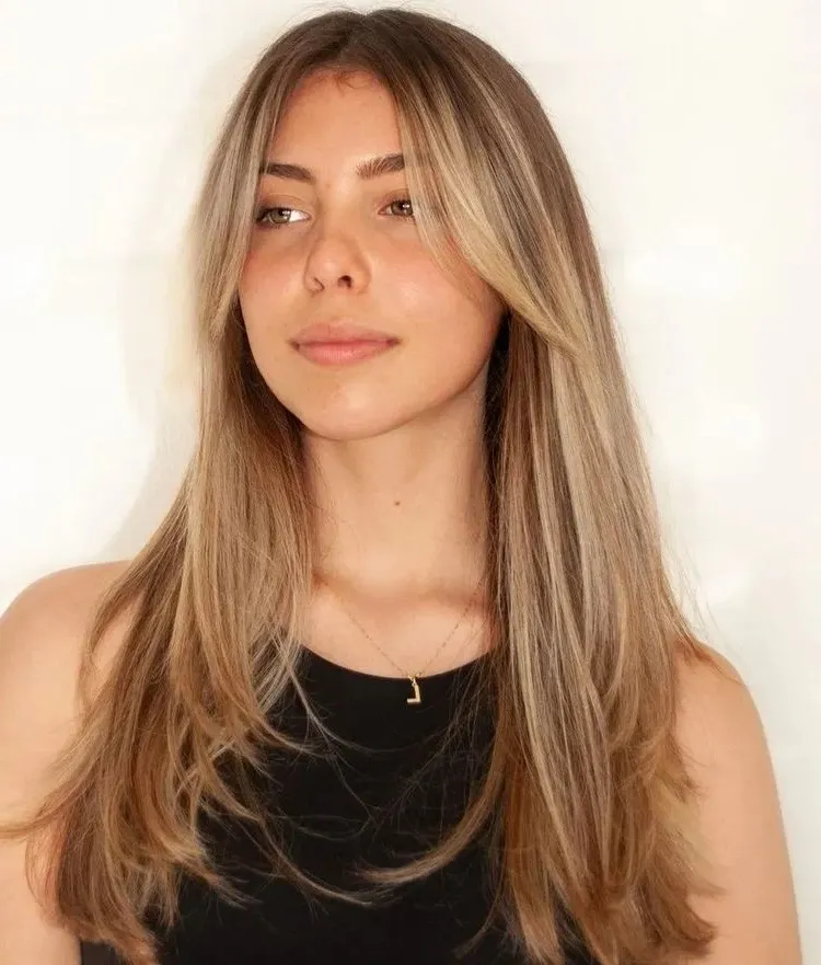 long blond straight hair and bangs