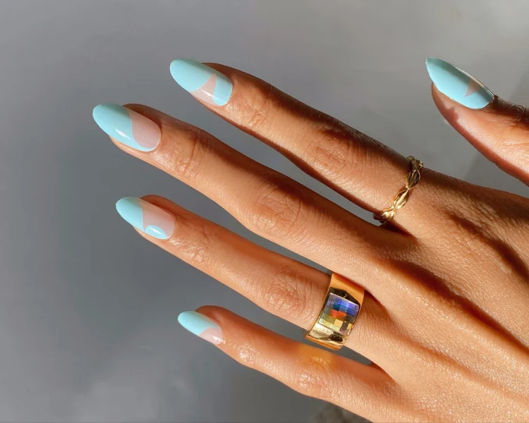 long round pale blue March nails 2023