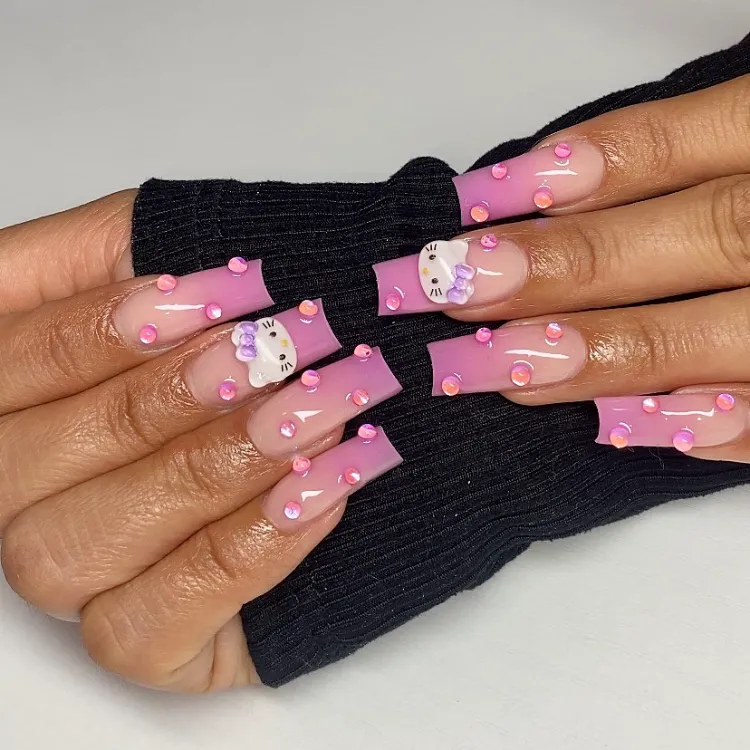 manicure with glitter white and pink ombre nails