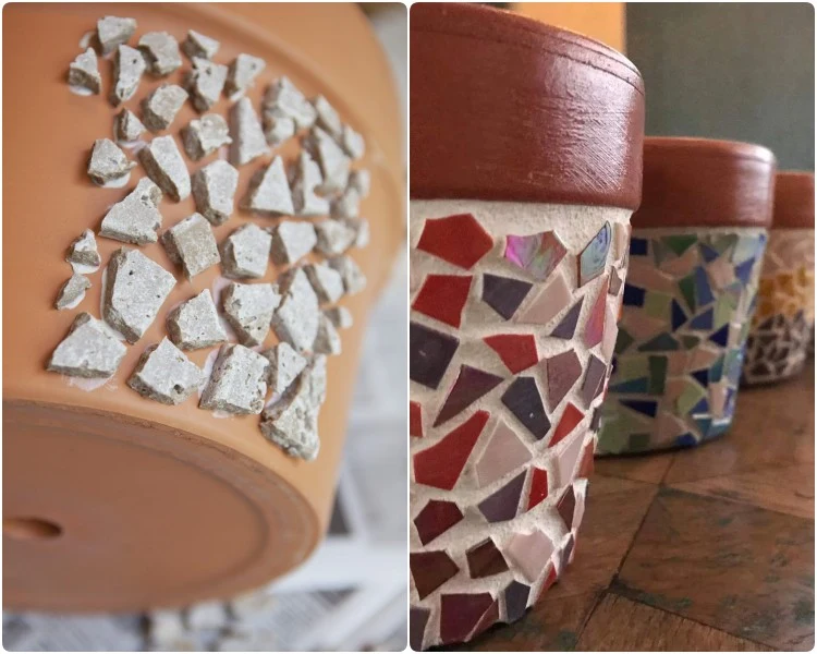 mosaic project with small pieces of broken pots