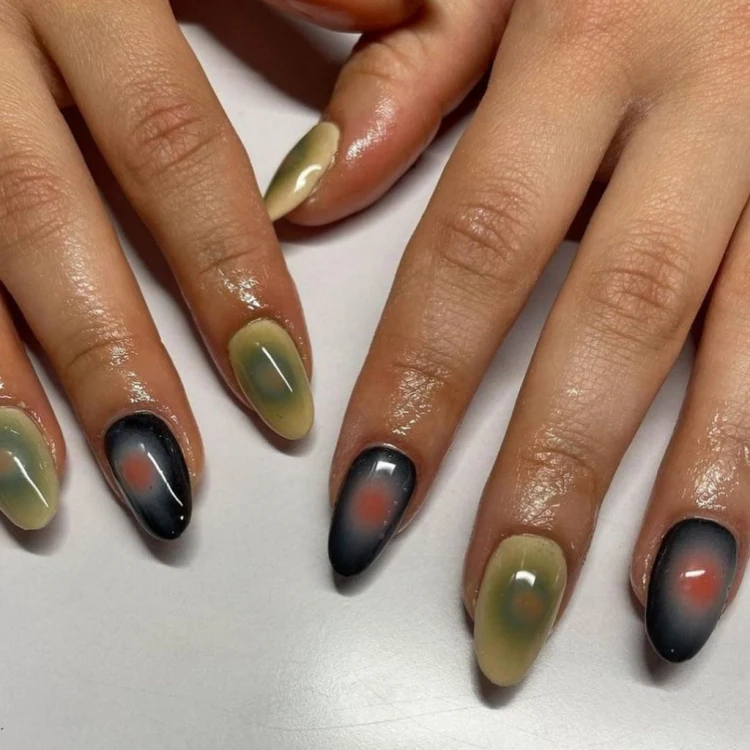 olive shades black gray manicure gradient idea