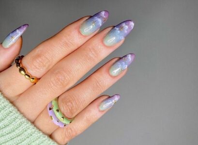 ombre nails 2023 spring manicure trends purple blue with clouds
