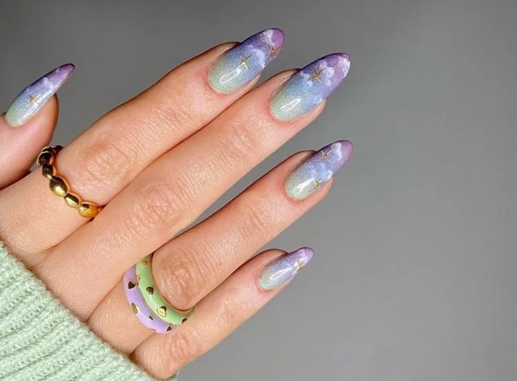 ombre nails 2023 spring manicure trends purple blue with clouds