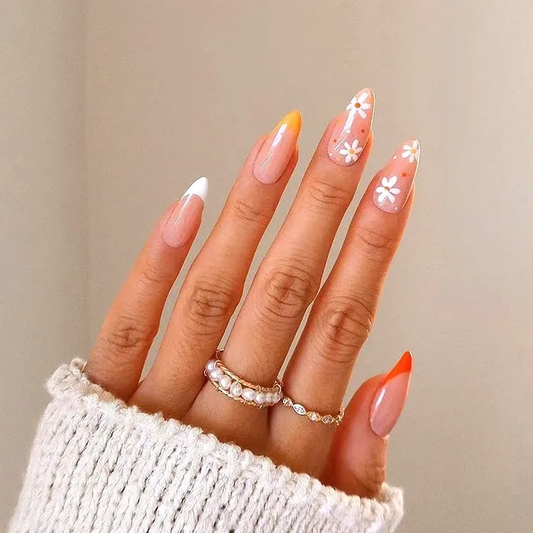 orange french stiletto nails