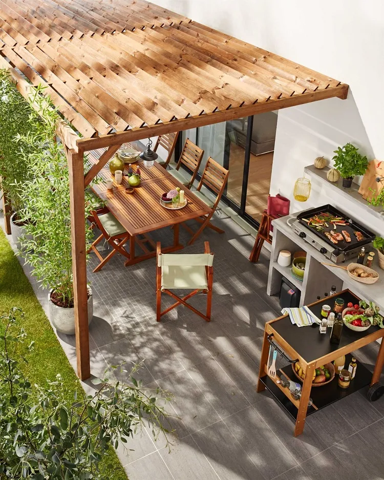 patio wooden pergola shade natural materials outdoor structure