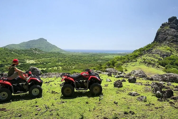 quad biking land exploring mauritius mountain terrain