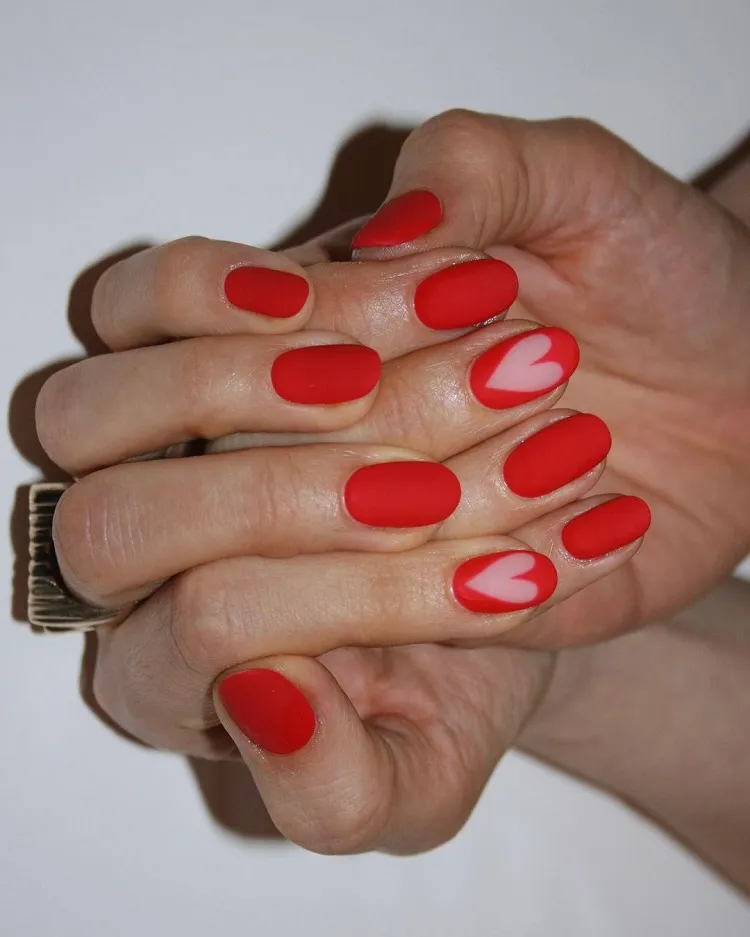 queen of hearts red short almond nails negative space design ideas
