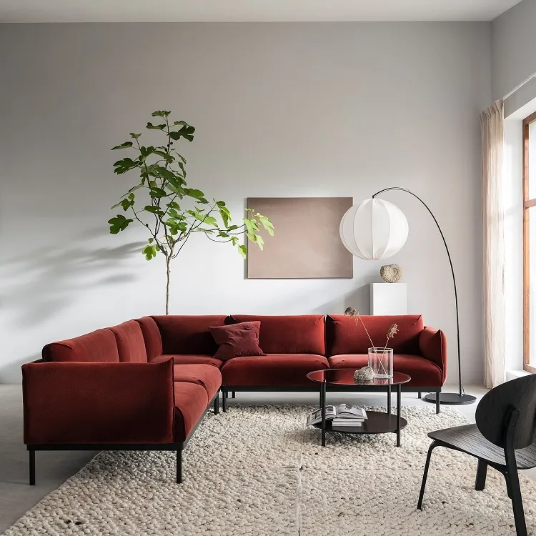 red accent centerpiece sofa beige living room decoration ideas