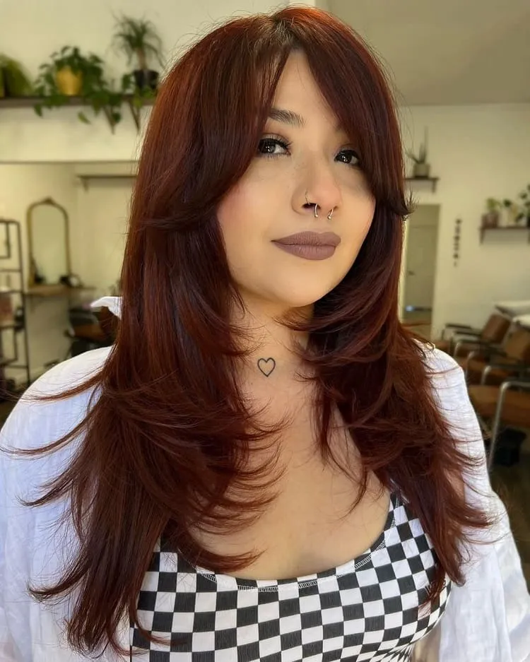 red curve cut with curtain bangs