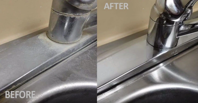 removing limescale and water stains from a stainless steel sink