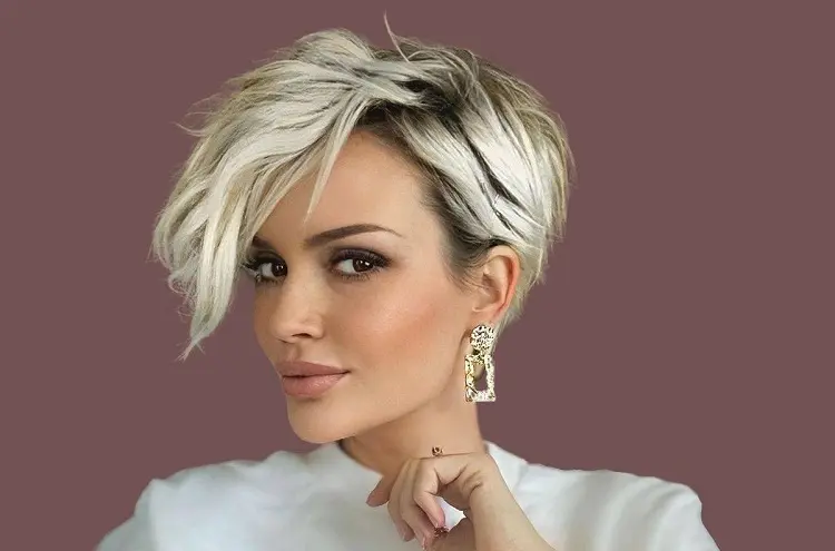 shaggy pixie cut asymmetrical bob hairstyle for blonde women