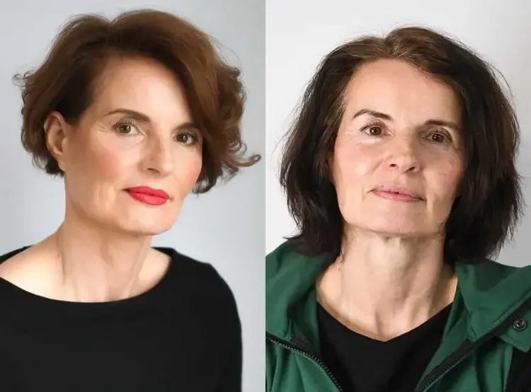 short bob haircut for women over 60 with side parting