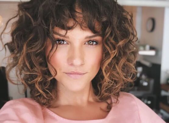 short curly hair with bangs