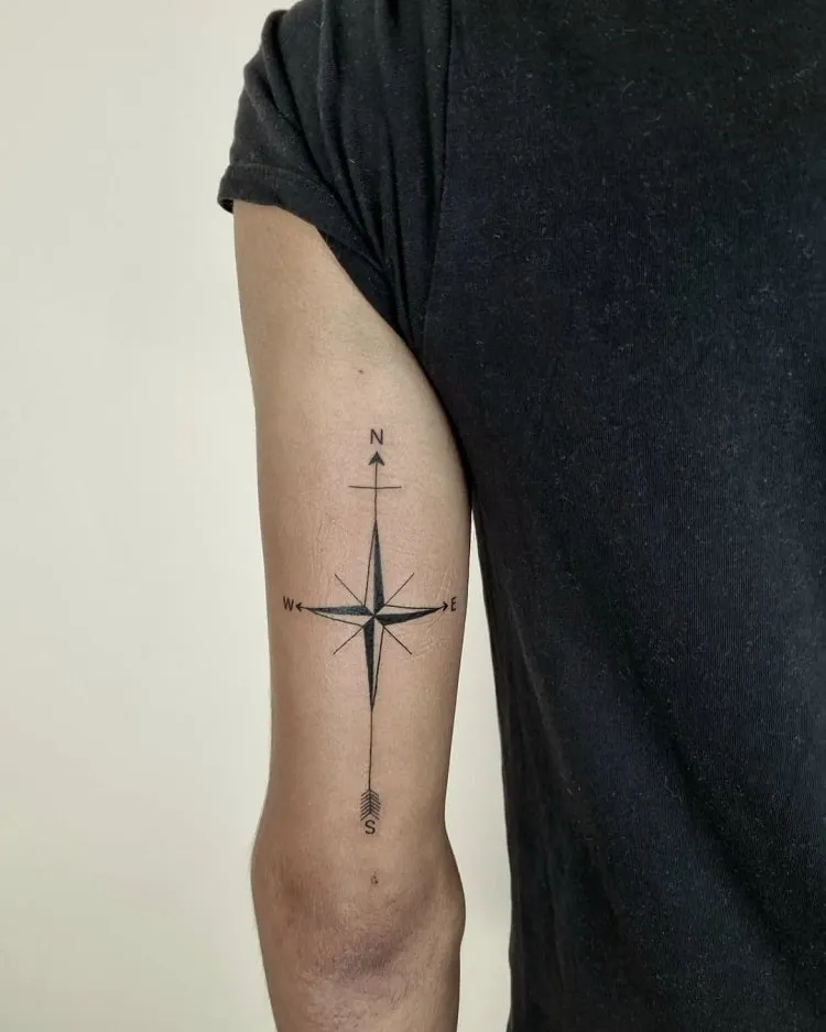 simple compass tattoo for men on arm