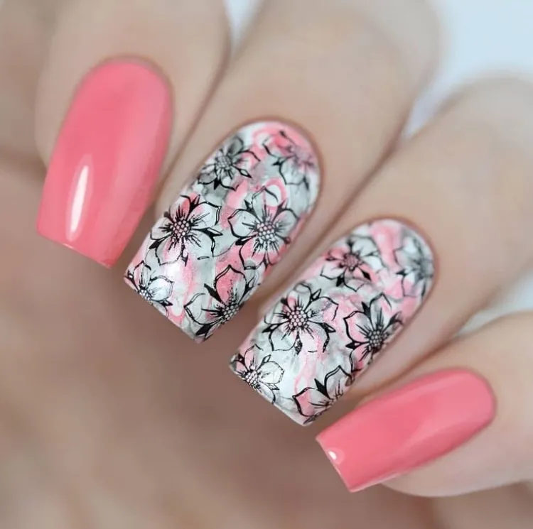 simple floral nail designs pink manicure