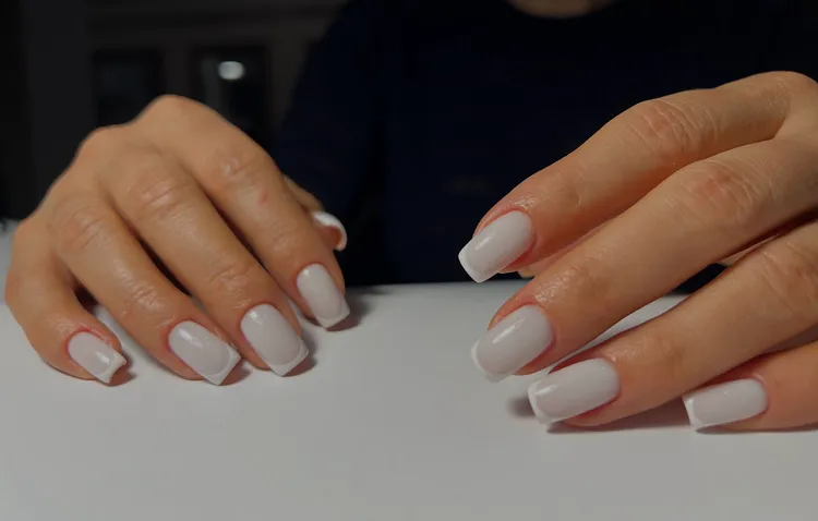 sqaure milky white french nails minimalistic design