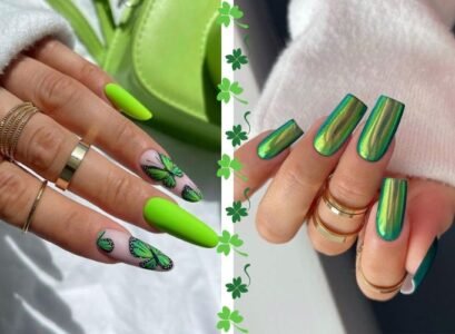 st patrick nails 2023 chrome lime green gold