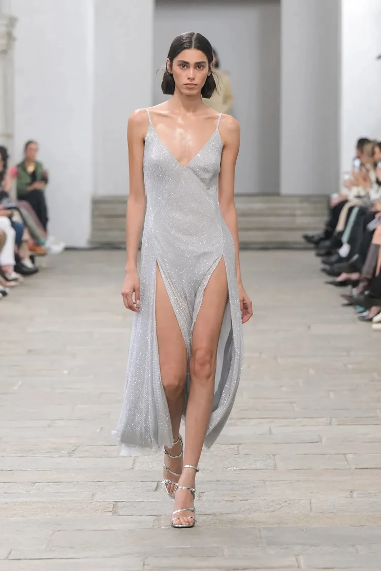 thigh slit slip on dress fashion week 2023 90s style trends