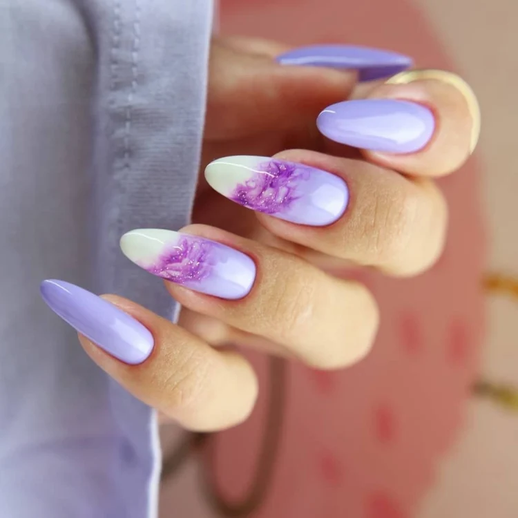unique pastel purple nail design mixed with white