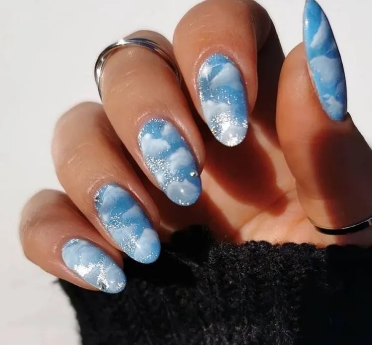 velvet nails with cloud decoration spring 2023 manicure design