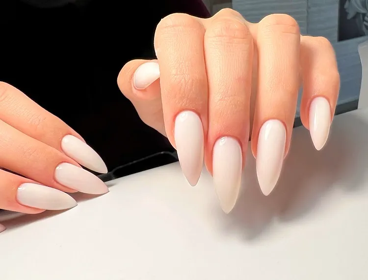 white stiletto long nails simple clean design