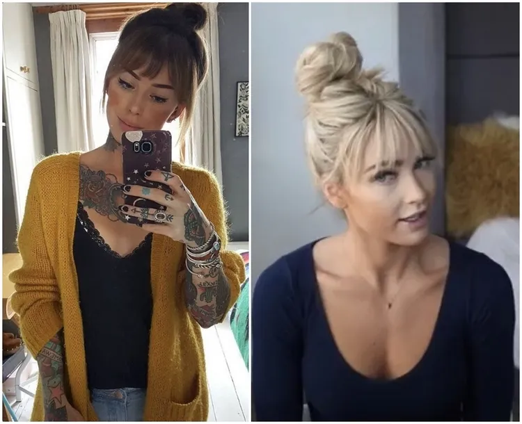 a messy high bun and tinkerbell fringe the perfect look for every day