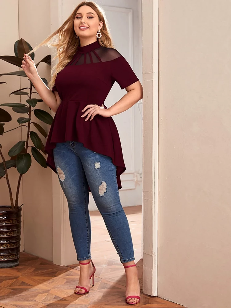 asymmetrical peplum top plus size outfit to hide your belly