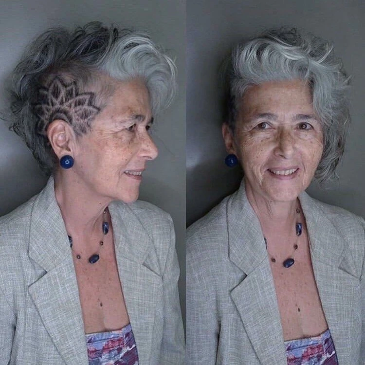 asymmetrical shaved pixie for daring women over 70