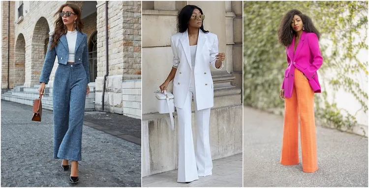 combine wide pants and blazer for an office look