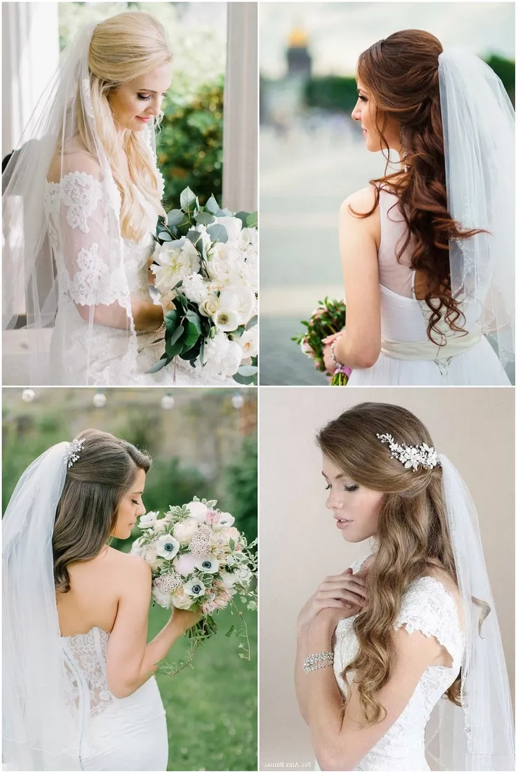 half up half down wedding hairstyles with veil 2023 trends