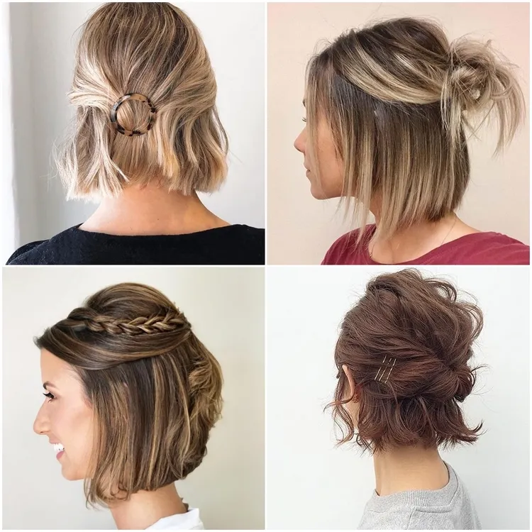 Image of Half-up, half-down bun gym hairstyle for short hair