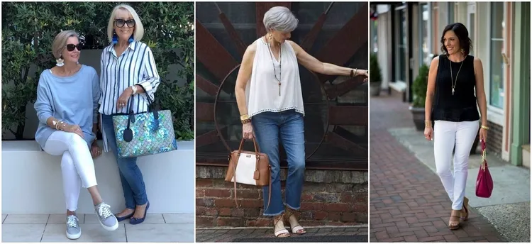 jeans and top outfits for women over 50 summer 2023 trends