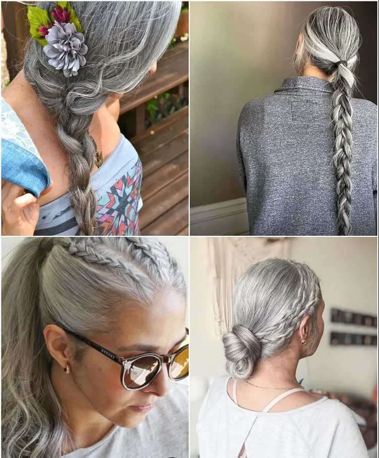 long gray hairstyles for women over 50 trendy braids