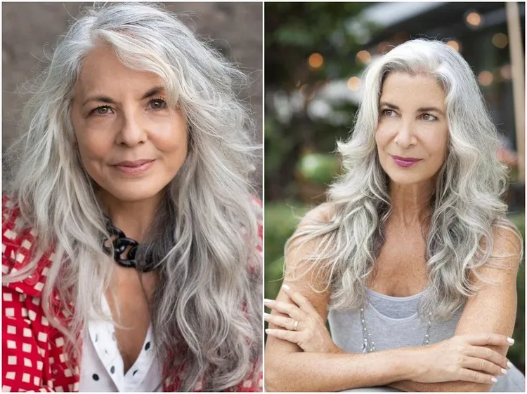 long layered gray hairstyles for women over 50