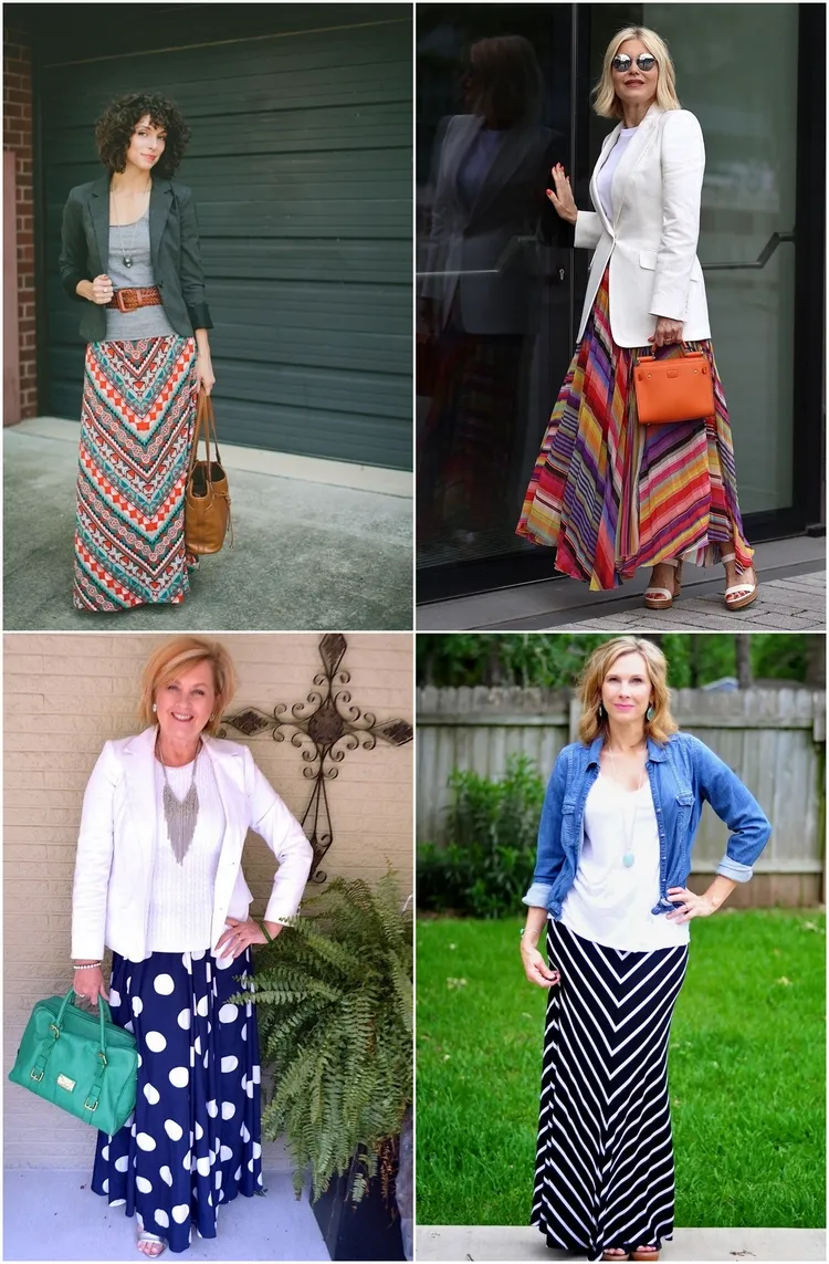 long skirts with geometric prints for women over 50