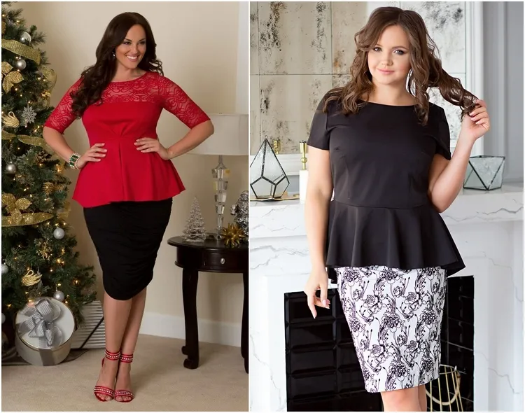 peplum top and pencil skirt outfit for curvy women