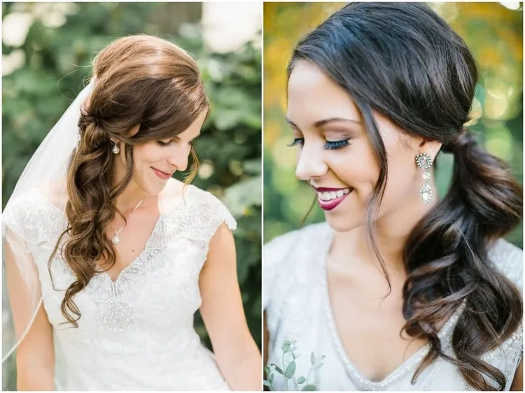 side ponytail romantic wedding hairstyle