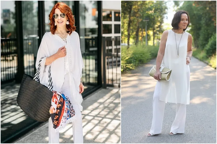the all white look elegant tunic outfits for women after 60