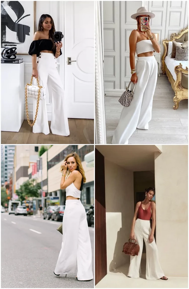 trendy white wide leg pants outfits summer 2023